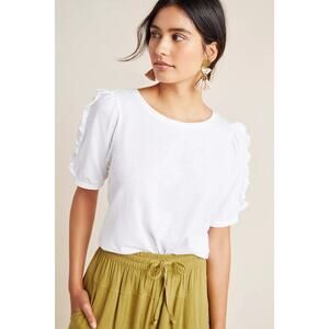 Maeve By Anthropologie Clemence Slub Knit Top Cotton Ruffle Puff Sleeve Size XL
